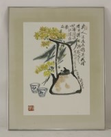 Lot 260 - Fu Hua (b.1928)
CHRYSANTHEMUM AND TEA 
Ink and colour on paper