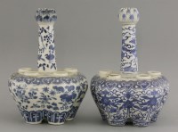 Lot 34 - Two blue and white Bulb Pots
