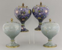 Lot 305 - A pair of cloisonné spherical Vases and Covers