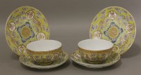 Lot 89 - Two sets of famille rose Birthday Cups and Saucers