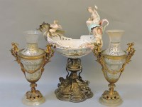 Lot 379 - A 19th century porcelain 'nef' on silver plated stand