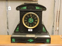 Lot 443A - A Victorian black slate and malachite inset mantel clock