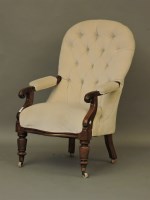 Lot 613 - A Victorian mahogany button back armchair