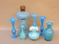 Lot 255 - A Victorian blue glass flash cut oil lamp base