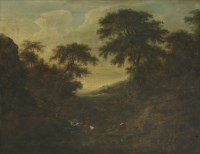 Lot 220 - Attributed to Benjamin Barker of Bath (1776-1838) 
A WOODED LANDSCAPE WITH CATTLE BY A STREAM 
Oil on canvas 
60 x 74.5cm