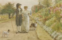 Lot 182 - George Goodwin Kilburne (1839-1924)
A COUPLE TAKING A STROLL IN THE GARDENS OF HAMPTON COURT PALACE
Signed l.r.