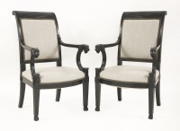 Lot 428 - A pair of French Empire elbow chairs