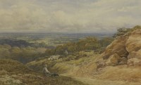 Lot 185 - Augustus Walford Weedon (1838-1908)
A VIEW OF THE DOWNS WITH SHEEPDOGS
Signed and dated 1881 l.r.