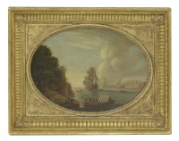 Lot 240 - Manner of Claude Lorraine
A SOUTHERN SEAPORT AT SUNSET
Oil on canvas
40 x 53.5cm