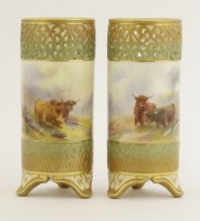 Lot 21 - A pair of Royal Worcester cylinder Vases