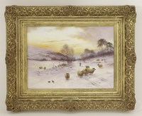 Lot 28 - Milwyn Holloway
A SHEPHERD DRIVING SHEEP IN A WINTER LANDSCAPE
a painted porcelain panel