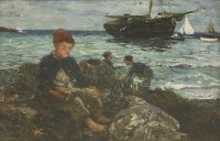 Lot 275 - John Robertson Reid (1851-1926)
A BOY SITTING ON ROCKS HOLDING A TOY BOAT