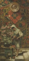 Lot 215 - William Coleman (1829-1904)
A YOUNG WOMAN WATERING A PLANT IN A MIDDLE EASTERN INTERIOR
Signed l.r.