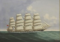 Lot 269 - Lai Fong (fl.1870-1910)
THE FOUR-MASTED CLIPPER 'COUNTY OF EDINBURGH' UNDER FULL SAIL
Signed and dated 1895 and inscribed 'Calcutta' l.r.