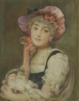 Lot 203 - John Parker (1839-1915)
A YOUNG LADY IN A PINK BONNET HOLDING A BASKET OF EGGS
Signed and dated '87 l.r.