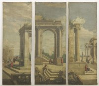 Lot 230 - Follower of Giovanni Battista Panini
THREE ARCHITECTURAL CAPRICCI
Oil on canvas
each 139 x 53cm (3)