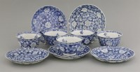 Lot 31 - A set of five blue and white Tea Bowls and Saucers
