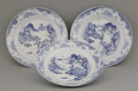 Lot 443 - Three blue and white 'Masters of the Rocks' Plates