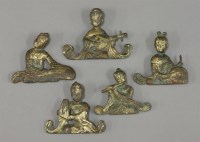 Lot 437 - Five cast gilded copper alloy female musicians