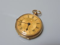 Lot 3 - An 18ct gold key wound open faced fob watch