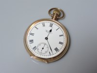 Lot 4 - A 9ct gold Waltham USA open faced pocket watch