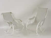 Lot 473 - A matched pair of Victorian his and hers white painted Winfield type rocking chairs