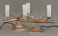 Lot 137 - A pair of Art Deco chrome and copper twin branch lights