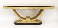 Lot 163 - An Art Deco style bird's-eye maple and ebonised dining table