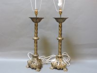 Lot 151 - A pair of French brass table lamps