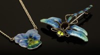 Lot 1 - An Arts & Crafts sterling silver enamel dragonfly brooch