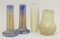 Lot 105 - A pair of Ruskin Pottery hexagonal candlesticks