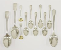 Lot 198 - A set of six large Victorian provincial silver old english thread pattern teaspoons and one tablespoon en suite