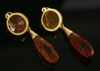 Lot 266 - A pair of Regency gold and amber set drop earrings