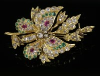 Lot 319 - An antique gold and gem butterfly spray brooch
