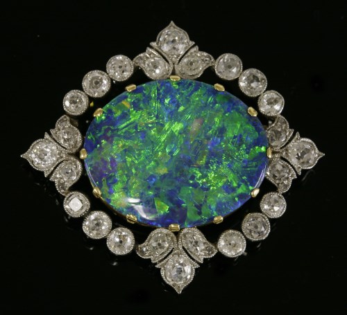 Lot 416 - A Belle Époque black opal and diamond brooch