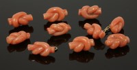 Lot 441 - A set of late Victorian carved coral knot cufflinks and six buttons