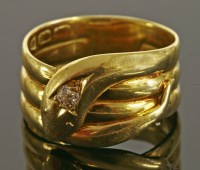 Lot 278 - An Edwardian gentlemen's 18ct gold diamond set snake ring