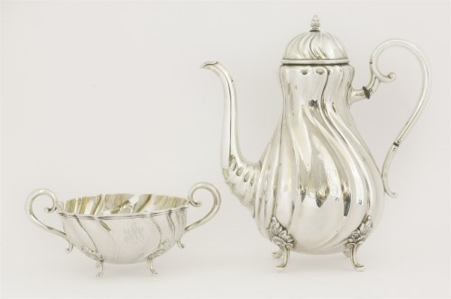 Lot 11 - A Norwegian silver coffee pot and two-handled sugar bowl