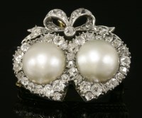 Lot 351 - A late Victorian pearl and diamond twin heart brooch