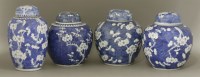 Lot 61 - Three matching blue and white Jars and Covers