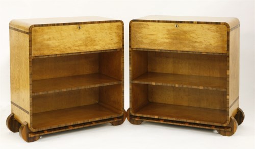 Lot 141 - A pair of Art Deco bird's-eye maple and walnut secretaires