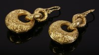 Lot 315 - A pair of Chinese gold drop earrings
