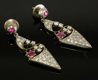 Lot 429 - A pair of ruby and diamond Art Deco-style drop earrings