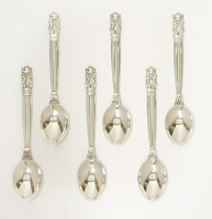 Lot 16 - A set of six Georg Jensen silver acorn pattern teaspoons
