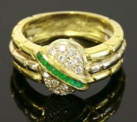 Lot 532 - A Portuguese two-colour gold emerald and diamond ring