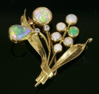 Lot 457 - An opal and diamond gold spray brooch