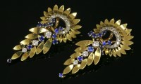 Lot 452 - A pair of diamond and sapphire drop earrings