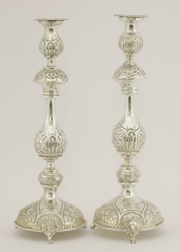 Lot 69 - A pair of large Victorian silver Sabbath candlesticks