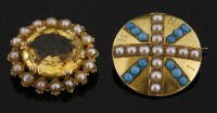 Lot 363 - A late Victorian turquoise and split pearl gold brooch