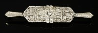 Lot 388 - An Art Deco diamond set plaque bar brooch